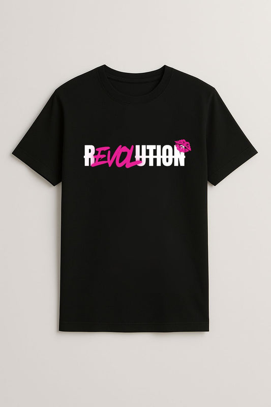 t-shirt révolution noir et rose
