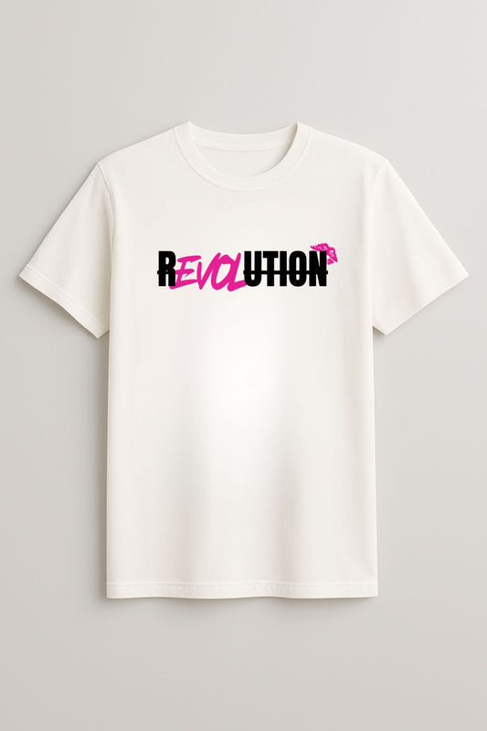 t-shirt révolution blanc et rose